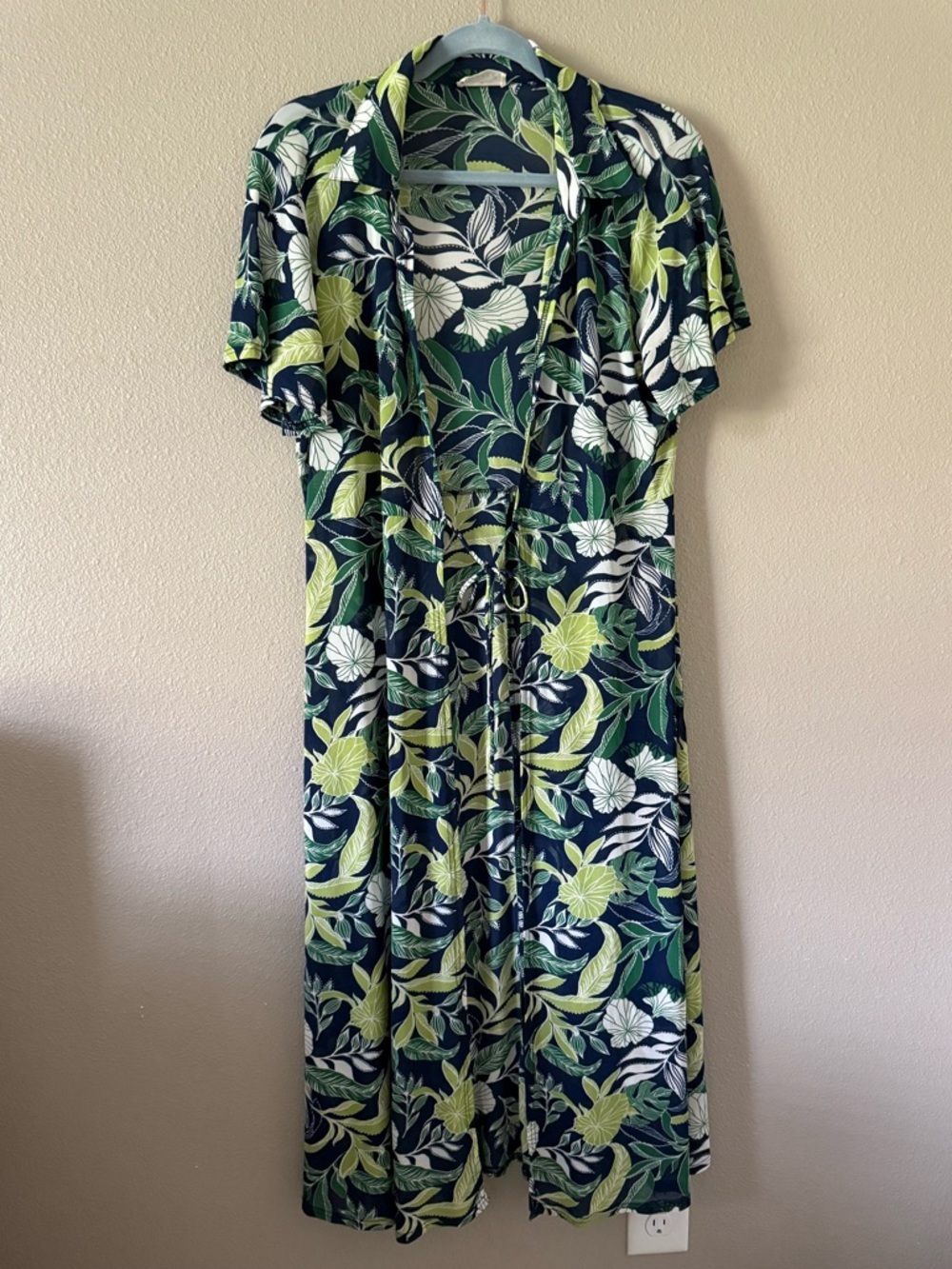 Tropical print long line swim cover up
